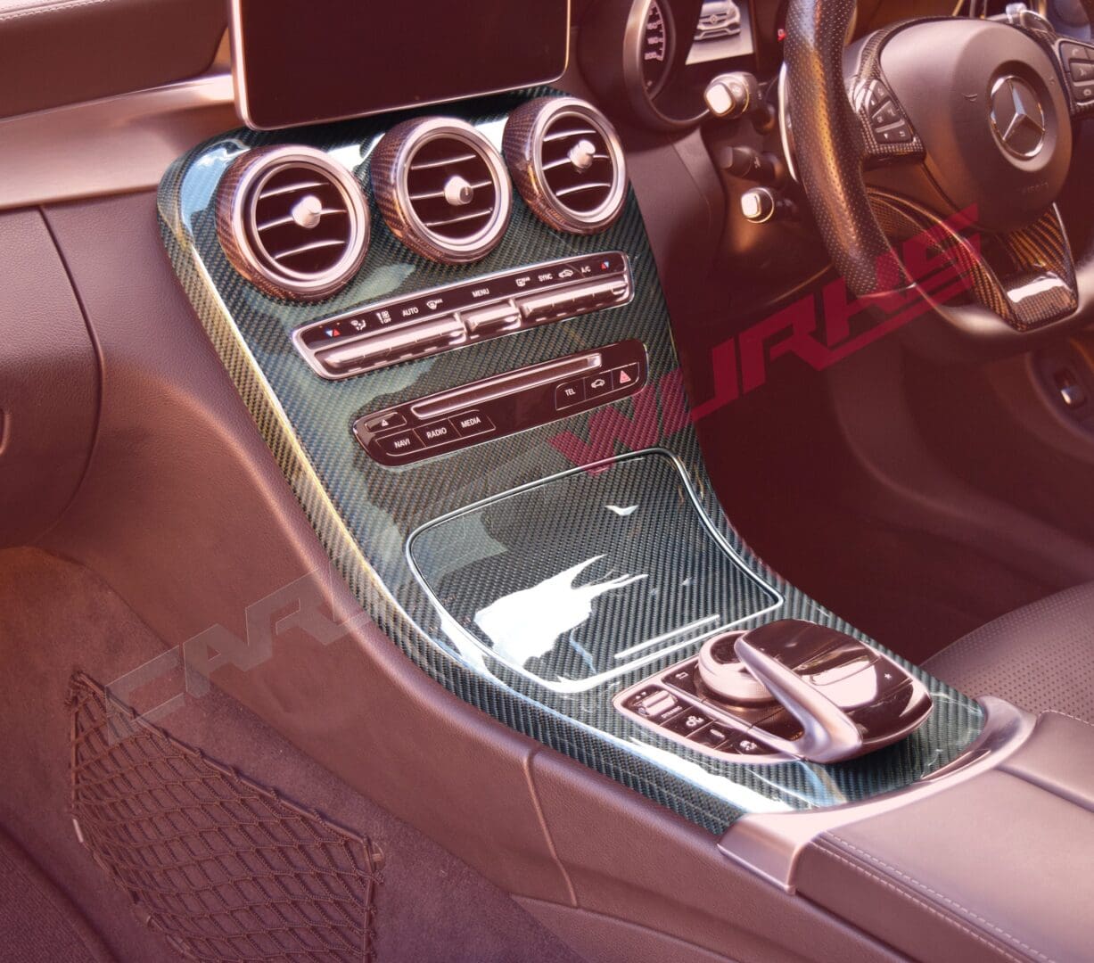 C63/C Class Carbon Fibre Centre Console - Clock Option 2