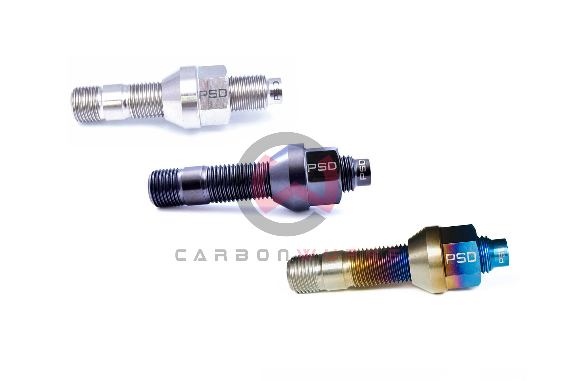 PS Design Titanium Stud & Nut Kit Finishes. Raw, Black & Half Burnt