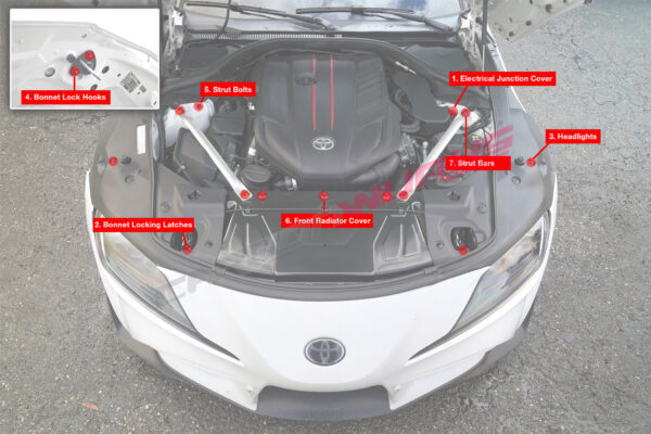 Downstar Inc Toyota Supra Mk5 A90 / A91 Billet engine bay dress up kit