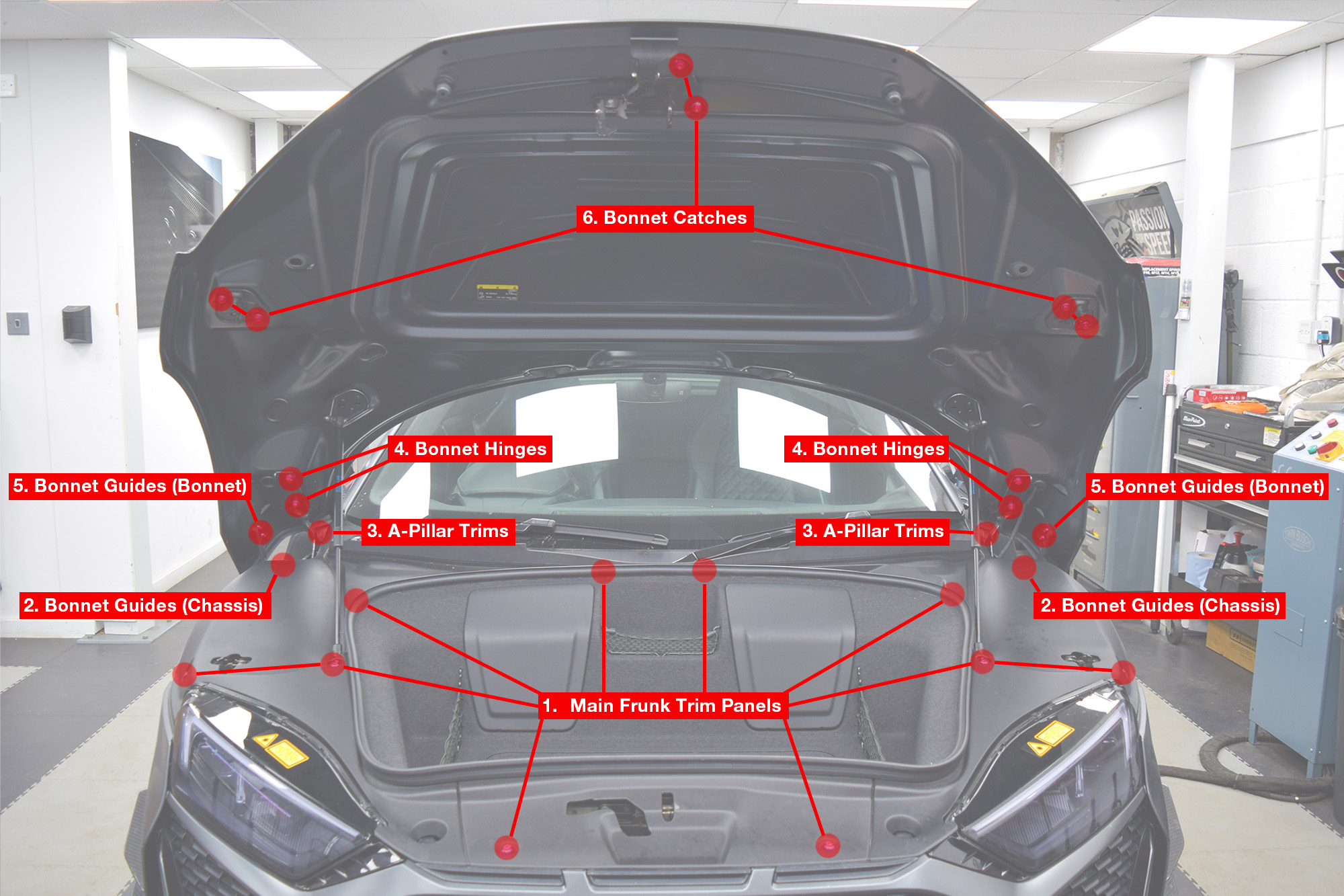 Downstar Inc Audi R8 4S Gen 2 Titanium Frunk / Bonnet Dress Up Kit