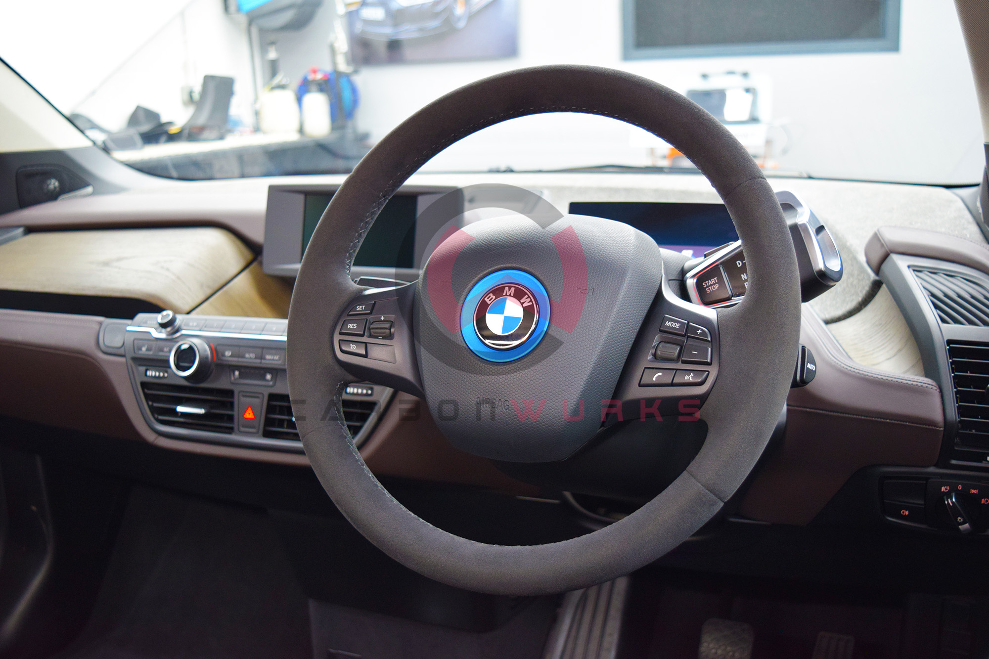 BMW i3 i3S Alcantara Steering Wheel Custom Stitch Carbonwurks Poole Dorset