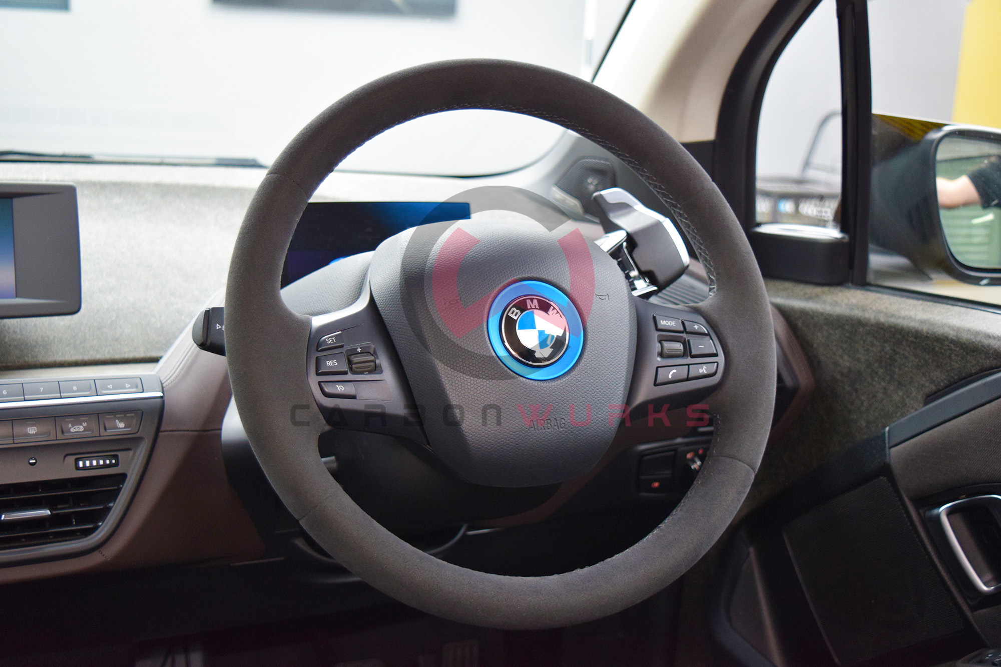 BMW i3 i3S Alcantara Steering Wheel Custom Stitch Carbonwurks Poole Dorset