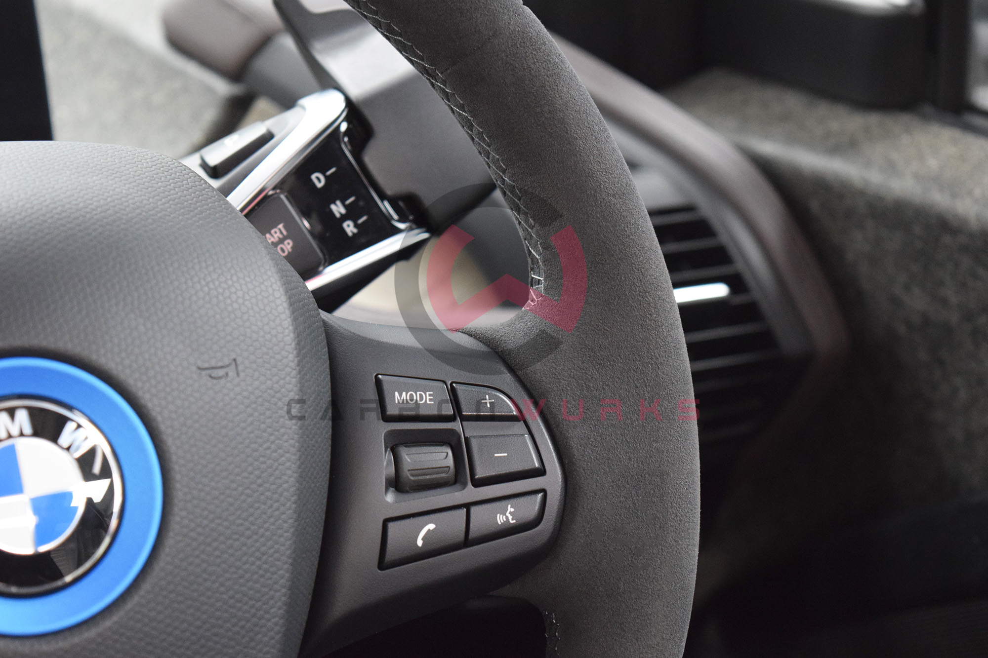 BMW i3 i3S Alcantara Steering Wheel Custom Stitch Carbonwurks Poole Dorset