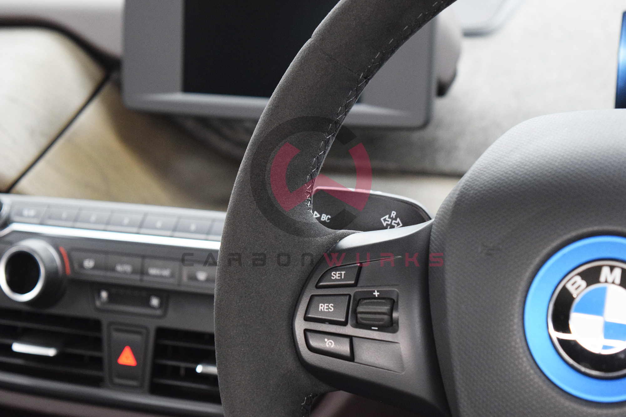 BMW i3 i3S Alcantara Steering Wheel Custom Stitch Carbonwurks Poole Dorset