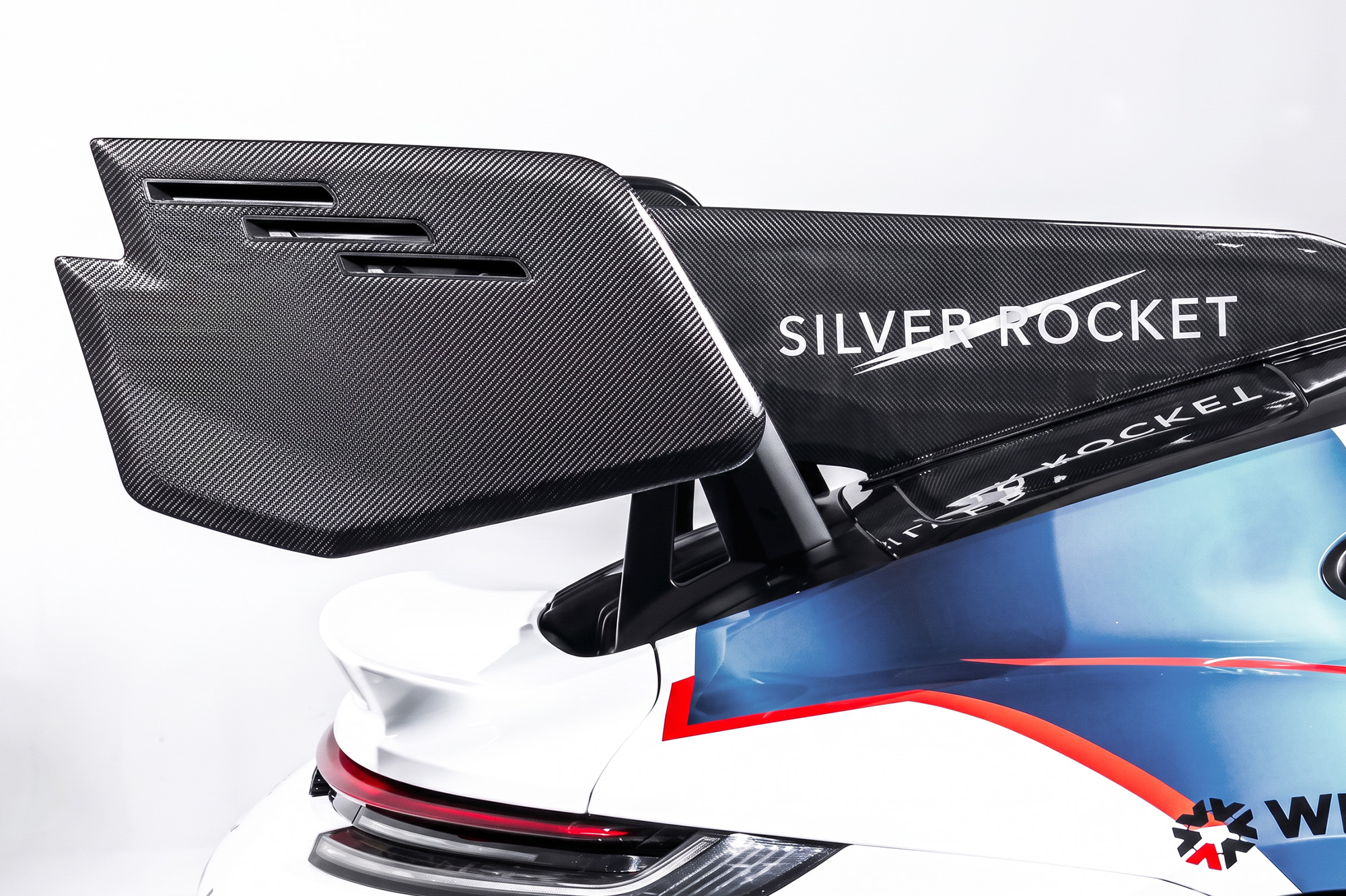 Porsche GT3RS Silver Rocket Carbon Fibre Evo-X Wing Endplates Aerodiscs Carbonwurks Poole Bournemouth Dorset